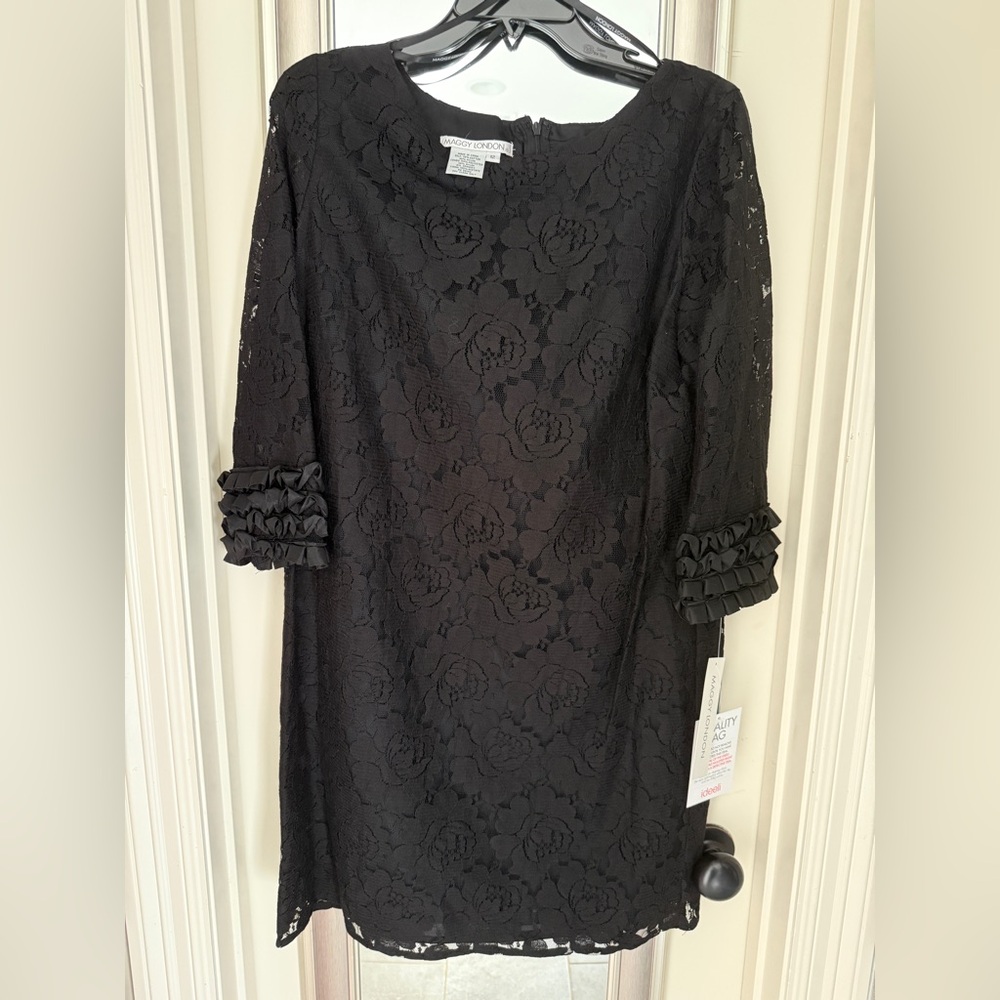 Black Lace Dress with Ruffle Sleeves